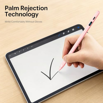 LED Battery Display Stylus Pen, Fast Charging Active Digital Pencil for iPad iPhone Samsung Android Tablets, Low Latency & Tilt Sensitivity for Note Taking/Drawing, No Bluetooth Needed (Pink) - color: Pink