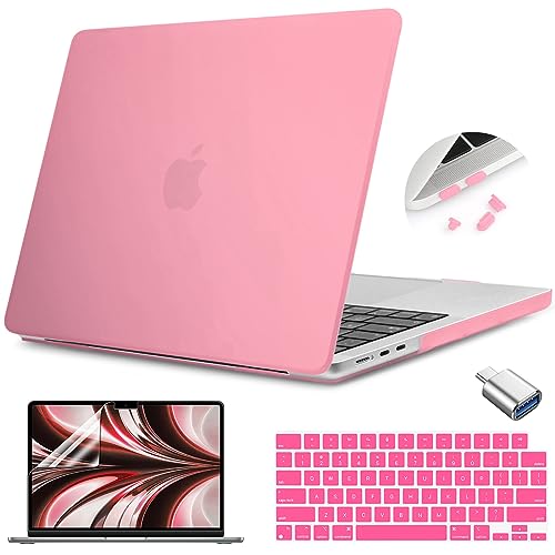 Teryeefi for M5 M4 M3 M2 Chip MacBook Air 13.6 Inch Case A3240 A3113 A2681 A3449 Model 2022 2023 2024 2025 2026 Release, Hard Shell Case & Keyboard Cover & USB 3 Adapter, Frosted Pink - color: Frosted Pink
