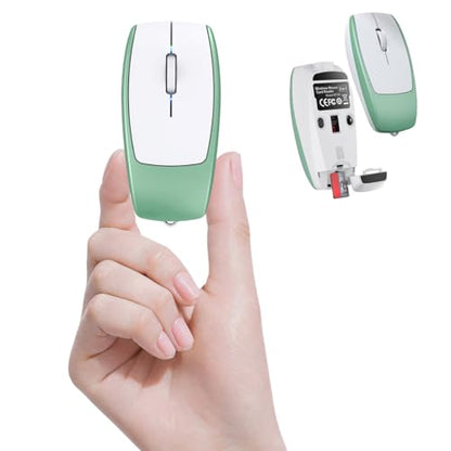 Wireless Mouse Mini Small Finger Bluetooth Mouse with TF Card Reader,Silent Pocket Portable Handheld Tiny Compact USB Travel Optical Mice for PC Laptop Computer Macbook Tablet Kids Women Men Gift - color: Green