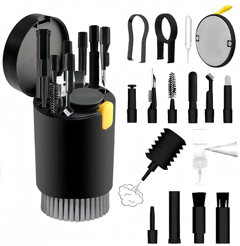20-in-1 Laptop Phone Screen Earbud Cleaning Kit, Keyboard Cleaner Kit | Keyboard Cleaning Kit with Electronic Cleaning Brush Spray for Airpods Pro,iPad,iPhone Pro,Camera,Computer Cleaning (Black) - color: Black
