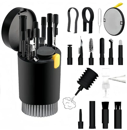 20-in-1 Laptop Phone Screen Earbud Cleaning Kit, Keyboard Cleaner Kit | Keyboard Cleaning Kit with Electronic Cleaning Brush Spray for Airpods Pro,iPad,iPhone Pro,Camera,Computer Cleaning (Black) - color: Black