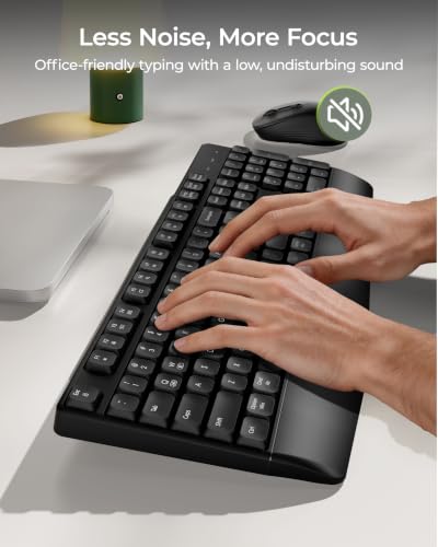 seenda COE200 Wireless Bluetooth Keyboard and Mouse Combo with Wrist Rest | USB/Bluetooth multi-device switching, quiet clicks, full-size ergonomic set for PC, laptop, Mac, and MacBook, Black - color: Black