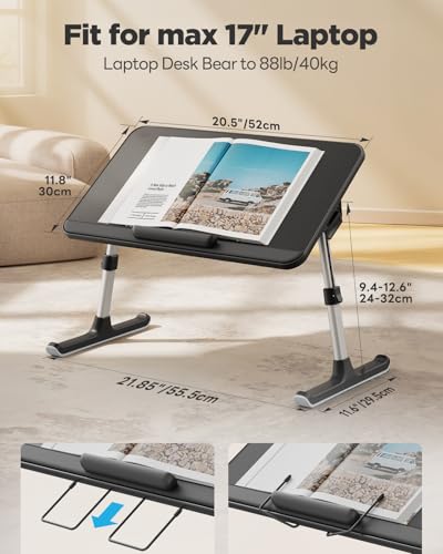 SAIJI Book Stand for Reading Hands Free with Page Paper Clips in Bed Laptop Desk Table | Laptop Desk Table, Portable Lightweight Lap Desk Tray for Writing Eating Breakfast on Couch Sofa Floor (20.5"x11.8",Black)