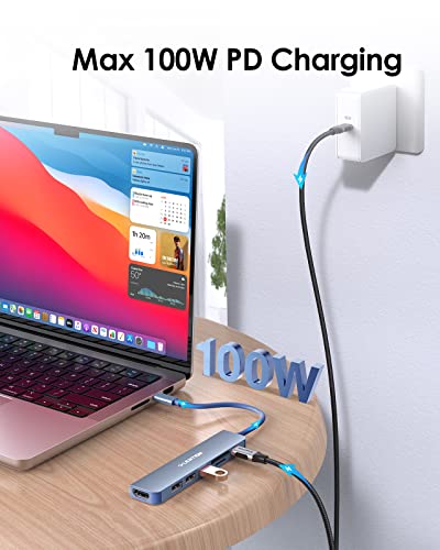 LENTION 7-in-1 USB C Hub, 4K@60Hz HDMI, 100W PD, Card Reader, USB 3.0 & 2.0 | Plug and Play, Stable Driver 3.0 Certified, for macOS, iOS/iPadOS, Windows & ChromeOS (CB-CE18, Blue) - color: Blue