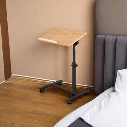 TigerDad Overbed Bedside Desk Mobile Rolling Laptop Stand Tilting Overbed Table with Wheels Height Adjustable Tray Table for Laptop Bed Sofa Side Table (Wood) - color: Wood