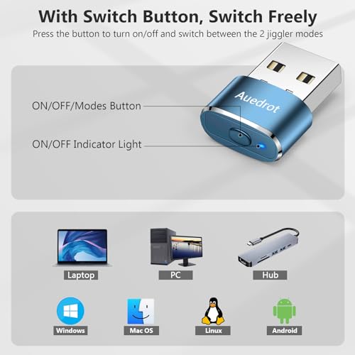 AUEDROT Mouse Jiggler Undetectable Metal USB Mouse Mover with Switch Button, Automatic Mini Mouse Shaker with 2 Jiggle Modes, Driver-Free, Plug and Play, Keep Computer/Laptop Awake, Blue, 2 PCS - color: Blue, style: 2 PCS