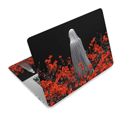 Universal Laptop Skin Sticker Decal,15.6 Inch Laptop Vinyl Cover for 13" 14" 15.6" Laptop,Scratch-Resistant Waterproof Protector Wrap,Reusable with Wrist Pads,Ghostly Figure in Red Flowers - color: Ghostly Figure in Red Flowers