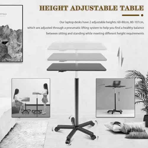 Height Adjustable Standing Table, Large Portable Laptop Desk with Wheels, Home Mobile Sofa Side Table, Easy Assemble Computer Desk(White,60 * 39 * 80-107cm) - color: White, size: 60*39*80-107cm