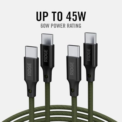 Ridge 45W Wall Charger Set, Dual USB-C Ports, Laptop-Grade Power with Complete Cable Kit Included - Matte Olive - color: Matte Olive