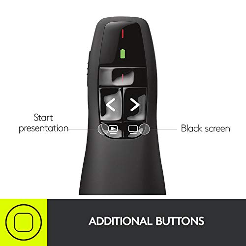 Logitech Wireless Presenter R400 USB A PowerPoint Clicker with Laser | USB-A connection, PowerPoint clicker, presentation remote control - color: Red Laser, style: 5 buttons