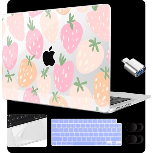 MEEgoodo Compatible with MacBook Pro 14 inch Case (M5/M4/M3/M2/M1) Pro/Max 2026 2025 2024 2023 2021, Fit Model A3427/A3426/A3434/A3112/A3401/A3185/A2918/A2992/A2779/A2442, Colorful Drawn Strawberries - color: Cute Drawn Strawberries