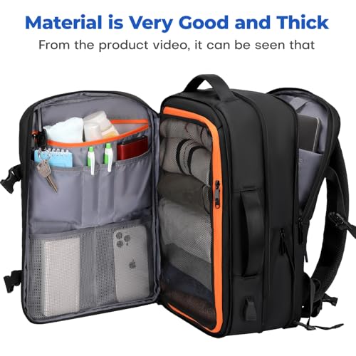 Carry On Travel Backpack Flight Approved for Men Women, Black | Expandable, Business Weekender Bag, 40L, Suitcase Backpack Luggage - color: Black