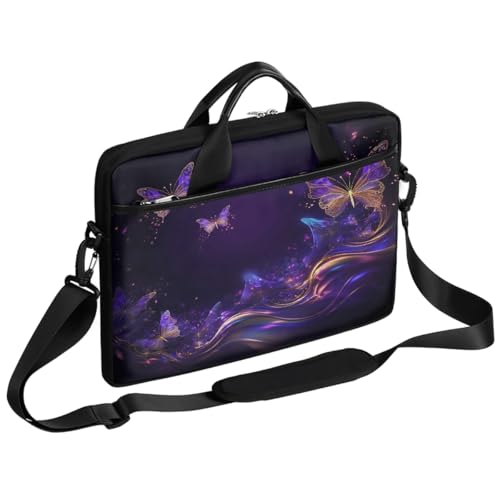 Laptop Shoulder Bag for Women Men, Waterproof Computer Case Messenger Bag Briefcase for Business Office Travel - color: Purple Butterfly Fantasy Animal