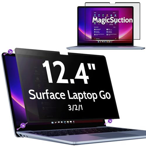 Peslv Privacy Screen for 12.4 Inch Surface Laptop Go 3/2/1, MagicSuction™ Removable Anti Spy Black Protector, Glare Blue Light Filter for Microsoft Laptop Computer Monitor - size: Surface Laptop Go 12.4" 3/2/1