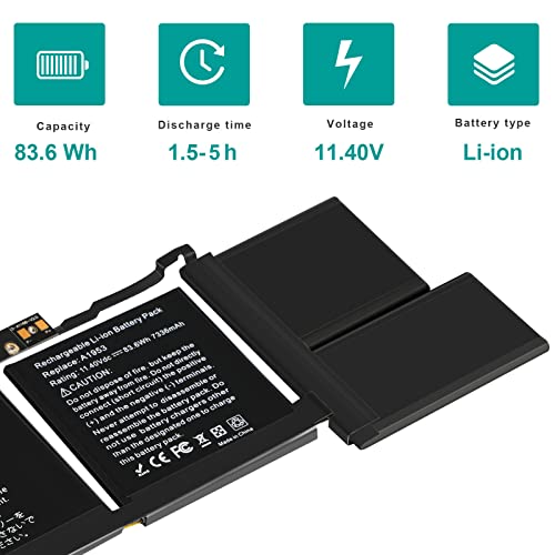 TREE.NB A1953 Laptop Battery for MacBook Pro A1990 (Mid 2018 2019) MacBook Pro 15" EMC 3215 EMC 3359 BTO/CTO MV902LL/A MV912LL/A MV922LL/A MV932LL/A MV942LL/A MV952LL/A MV962LL/A MV972LL/A - size: 12.2x3.62x0.31inch A1953