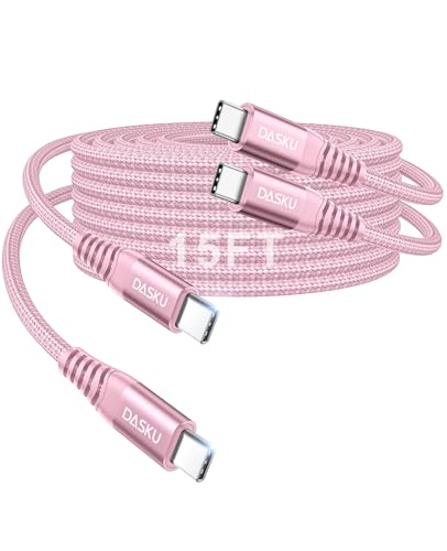USB C to USB C Cable 100W Fast Charging [2Pack 15FT], Extra Long Type C | Charger Cord for iPhone 17 Pro Max, iPhone 16 15 Series, Samsung Galaxy S24 S23 S22, iPad, CarPlay-Pink - color: Pink, size: 15FT 2Pack, style: 100W USB C to USB C
