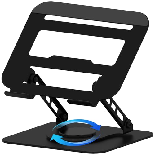 360 Rotation Laptop Stand, Multi-Angle Adjustable Laptop Holder Riser Stable Base Fully Foldable Easy to Storage and Portable Fit for MacBook Pro/Air HP 14 All Under 16” Devices (Black) - color: Black