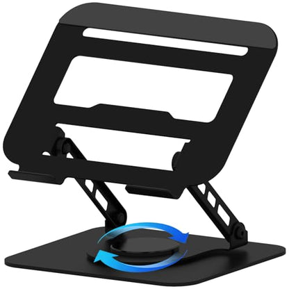 360 Rotation Laptop Stand, Multi-Angle Adjustable Laptop Holder Riser Stable Base Fully Foldable Easy to Storage and Portable Fit for MacBook Pro/Air HP 14 All Under 16” Devices (Black) - color: Black