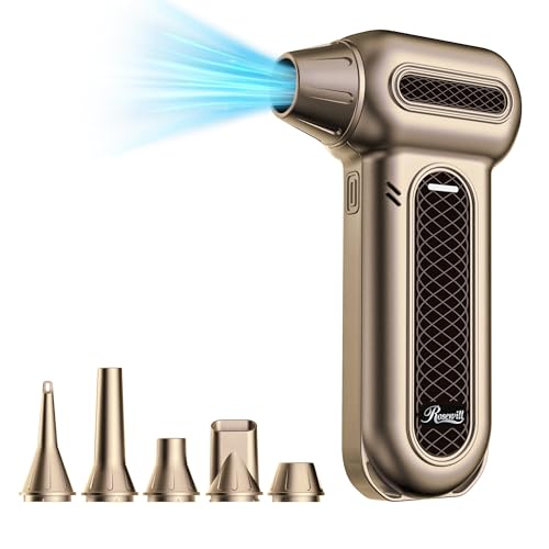 Rosewill Electric Air Duster - 130,000 RPM Super Power Cordless w/Turbo Mode, 4-Gear Adjustable Mini Blower with Fast Charging, Inflation and Suction for Computer, Keyboard, Pet, House, Outdoor & Car - color: Gold
