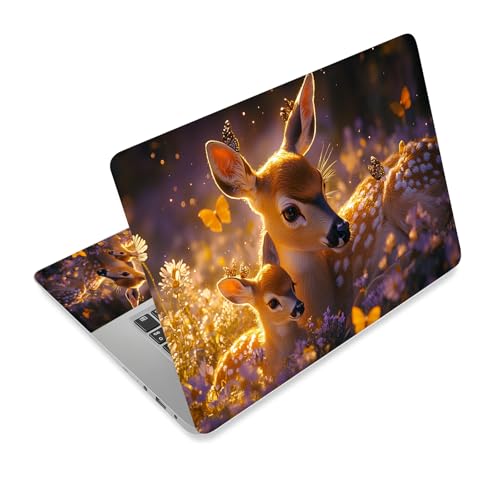 Universal Laptop Skin Sticker Decal,15.6 Inch Laptop Vinyl Cover for 13" 14" 15.6" Laptop,Scratch-Resistant Waterproof Protector Wrap,Reusable with Wrist Pads,Butterfly Deer Family - color: Butterfly Deer Family