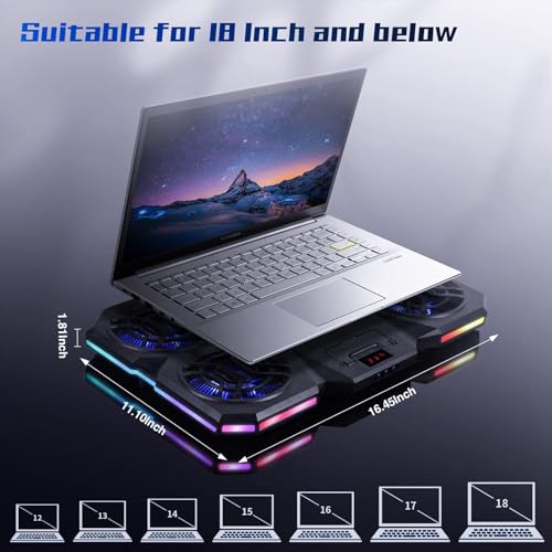 Laptop Cooling Pad with Thermoelectric Cooler and 4 Fans, Powerful Laptop Cooler, Independent Control, Multi-Gear Adjustment, RGB, 14-21 Inch Laptop Stand (Laptop Cooling Pad)