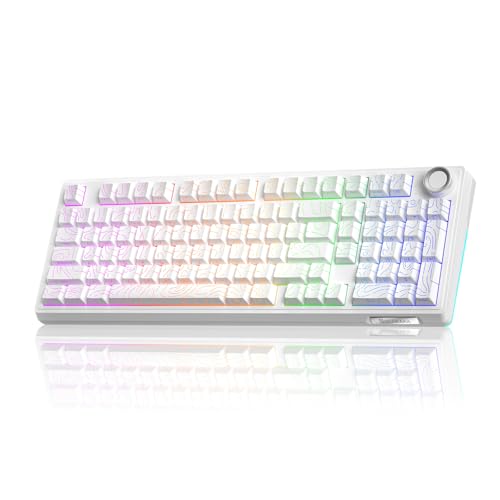 SOLAKAKA KI99 Pro 96% Wireless Mechanical Keyboard, RGB Gaming Keyboard, Hot-Swappable Pre-Lubed Switches, Gasket Structure Creamy Keyboards (Contour-Style White, Non-Silent Version) - color: Contour-Style White, size: Non-Silent Version