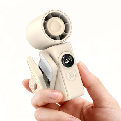 Clip-On Portable Fan for Strollers, 13500RPM Mini Handheld Turbo Travel Fan | Rechargeable 360° Rotatable, LED Display, 4 Gear High Speed Turbo, Travel Cruise Concert Office Makeup Ideal, Women Men Gifts - color: Ivory