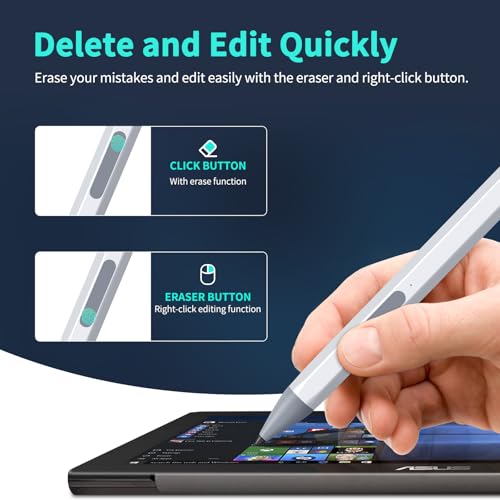 Stylus for Transformer/Mini/Zenbook Flip/Pro/Vivobook Flip/Pro/Duo/Notebook | Rechargeable MPP 2.0 Tilt Pen, 4096 Pressure Sensitivity, Hexagonal Body Design, Silver - color: Silver