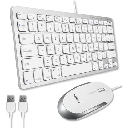Macally USB Wired Keyboard and Mouse Combo for Mac and PC - Save Space with a Compact Small Apple Keyboard and Mouse for MacBook Pro/Air, iMac Mini/Pro