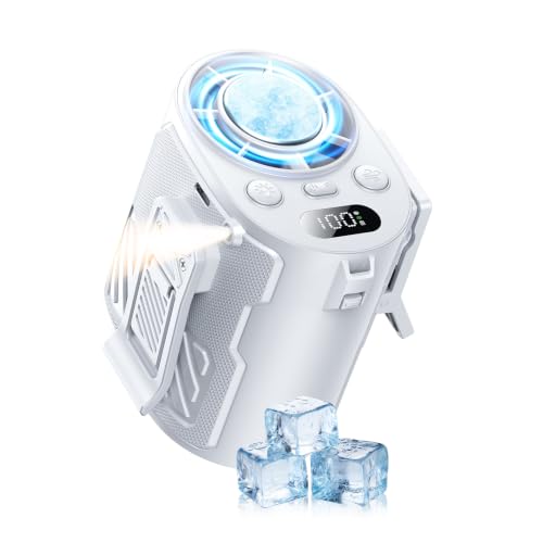Portable Waist Fan with Ice Cooling, 4-in-1 Clip-On Fan for Car/Shirt/Belt, 16000RPM Strong Airflow, 12H Runtime, 100 Speed Settings, Wearable Fan for Outdoor Work Camping Travel White - color: White