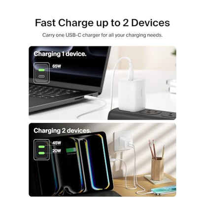 Belkin 65W Dual USB C Charger Block,Super Fast Charging PD3.0 w/GaN Technology-Samsung Galaxy S25, Apple iPhone 17,Air,Pro, Pro Max,iPad,MacBook,AirPods, Nintendo Switch 2 & More -White (Pack of 6) - style: 65W White (Pack of 6)