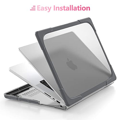 Batianda Heavy Duty Case for MacBook Pro 14 inch 2026-2021, Grey | Fits M5/M4/M3/M2/M1 Pro Max Chip, Ergonomic Foldable Stand Holds 22 lbs, Shockproof Bumper, Matte Translucent Hard Shell - color: Gray
