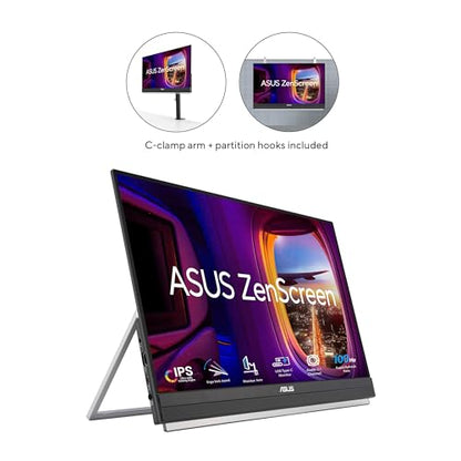 ASUS ZenScreen 22” (21.5 viewable) 1080P Portable Monitor (MB229CF) – Full HD, IPS, 100Hz, USB-C PD 60W, Speakers, Carrying Handle, Kickstand, C-clamp Arm, Partition Hook, Subwoofer, 3 yr Warranty - style: 22" Multi-stand Design