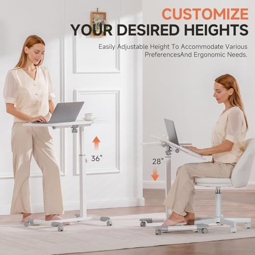 COMHOMA Overbed Bedside Table with Wheels, Tiltable Hospital Bed Table Over The Bed, Adjustable Mobile Standing Desk Rolling Laptop Desk for Hospital and Home Use, White - size: 28x16in (Tiltable)