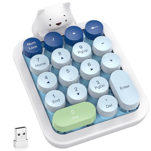 MOFII Cute Colorful Wireless Number Pad with Silicone Cover & Cute Bear Ornament, 2.4GHz Stable Wireless, Financial Accounting Extension (Blue Colorful) - color: Light Blue Colorful