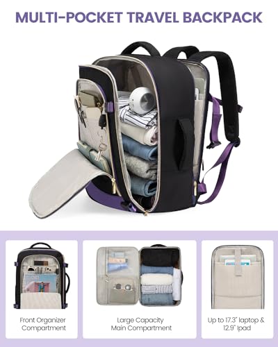 LOVEVOOK 5 Pcs Carry On Luggage 22x14x9 Airline Approved with 40L Laptop Travel Backpack, 20 Inch Carry On Suitcases with Wheels, Rolling Suitcase for Women Men, with TSA Lock Weekender Luggage - color: Black-violet-indigo Purple, size: 20 Inch-5Pcs