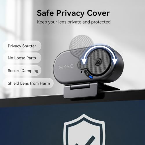 EMEET C100 2K Webcam for PC, Built-in Mic, Rotating Privacy Cover, Portable Metal Clip, Computer Camera for Home Office, Meetings, Learning, Streaming, External Webcam for Desktop, Laptop, PC USB-A - style: Crisp 2K w/ Portable Metal Clip