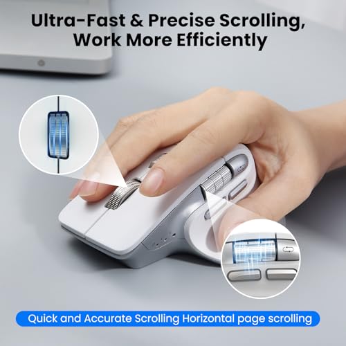 CITLLA Wireless Bluetooth Mouse, Ergonomic Rechargeable Silent Mouse with Multi-Device, Adjustable DPI, Flying Scroll & Thumb Wheel, Bluetooth Mice for Laptop, Computer, Tablet, Smartphone (White) - color: White