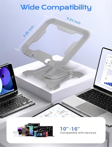JCZT 360° Rotating Laptop Stand for Desk, Metal Foldable Laptop Riser Gray | Ergonomic Portable Adjustable Laptop Stand, Ventilated Cooling Notebook Holder for MacBook Air Pro, All 10-16'' Laptops - color: Gray