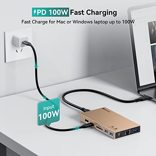 Yottamaster Aluminum USB C Hub with M.2 NVMe SSD Enclosure, 10-in-1 USB C Docking Station 10Gbps for NVMe PCI-E M.2 SSD, Support 100W Charging, 4K HDMI, RJ45, 4 USB Ports, Audio, SD/TF Card Reader