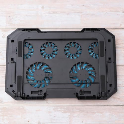 Silent Laptop Cooling Pad and RGB LED Display Adjustable Height Stand with 6 Fans USB Charging Ports for Efficient Cooling and Comfortable Use