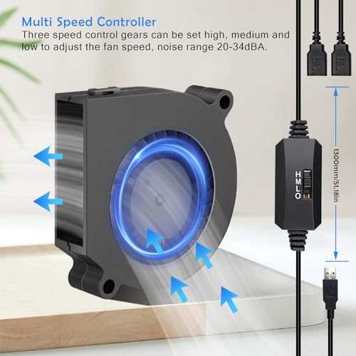 Wathai 60mm Computer Case USB Blower Fan 5V Variable Speed Controller 6015 | 2 ni 1 Small Blower Fan for Receiver DVR PlayStation Xbox Computer Cabinet Cooling 2 Pack - size: 60mm