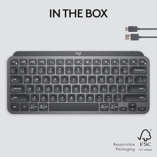 Logitech MX Keys Mini Minimalist Wireless Illuminated Keyboard - Graphite | Minimalist, compact, Bluetooth, USB-C, metal build, compatible with Apple macOS, iOS, Windows, Linux, Android - color: Graphite, style: MX Keys Mini