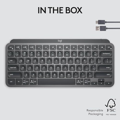 Logitech MX Keys Mini Minimalist Wireless Illuminated Keyboard - Graphite | Minimalist, compact, Bluetooth, USB-C, metal build, compatible with Apple macOS, iOS, Windows, Linux, Android - color: Graphite, style: MX Keys Mini