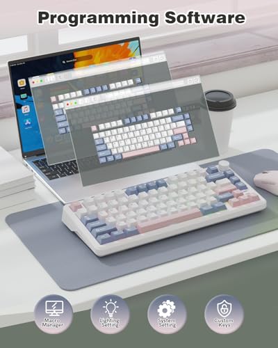 L75 75% Mechanical Keyboard, Wireless Gaming Keyboard with Multifunction Knob, Creamy Gasket Structure, Hot Swap, RGB Backlight, PBT Keycap, Custom Driver, Compact Layout for Win/Mac/PC - color: Pink & Blue