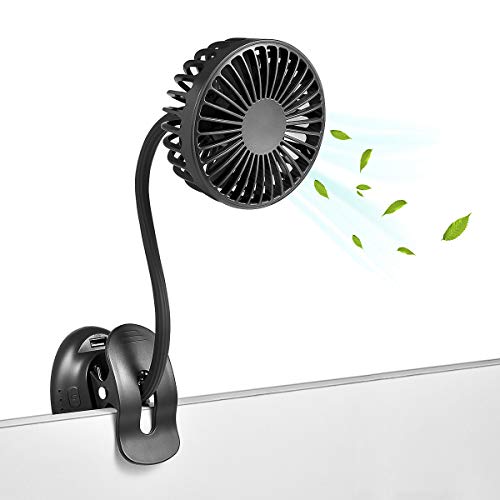 Clip On USB Mini Desk Fan with Emergency Power Bank, Battery Operated Rechargeable Portable Fan - Flexible Neck, 3 Speed Personal Cooling for Car, Camping, Office, Dorm, Beach - Black - color: Black