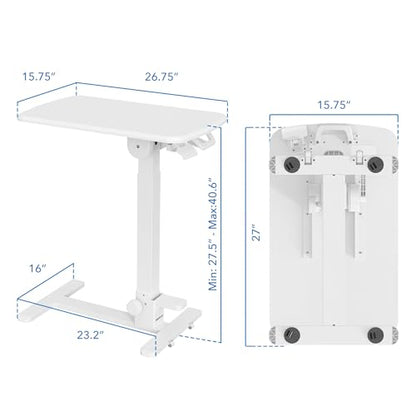 Mount-It! Overbed Table with Wheels, Folding Adjustable Height White | Foldable Bedside Tray Table on Wheels, No-Assembly Over Bed Laptop Desk, Folds Flat for Storage, Ultra-Low Base - color: White
