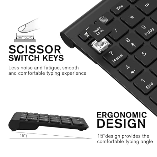 cimetech BT Number Pad, 22 Keys Wireless Numeric Keypad Numpad | Office Accounting, Portable, Mini, for Laptop PC Computer Desktop Surface Pro Notebook - color: BT-Black
