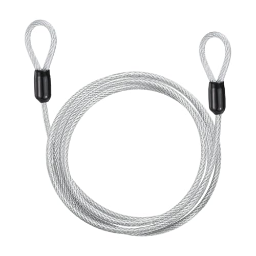 PATIKIL Security Cable Lock (3/16" Dia 3.9ft 132lb Load Capacity, Silver) Vinyl Coated Stainless Steel Double Loops Flexible Wire Rope Safety Cable Luggage Lock Suit for - Outdoor - color: Silver, size: 3.9 ft x 3/16", 132lb load