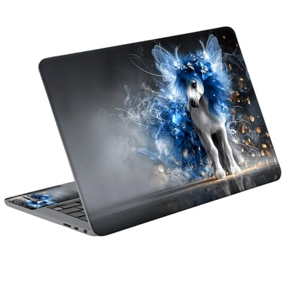 Universal Laptop Skin Sticker Decal with 2 Wrist Pad Skins, Waterproof Scratch Vinyl Cover for 11–15.6 Inch MacBook, HP, Dell, Lenovo, Cutable & Reusable,Blue Fire Fantasy Horse - color: Blue Fire Fantasy Horse